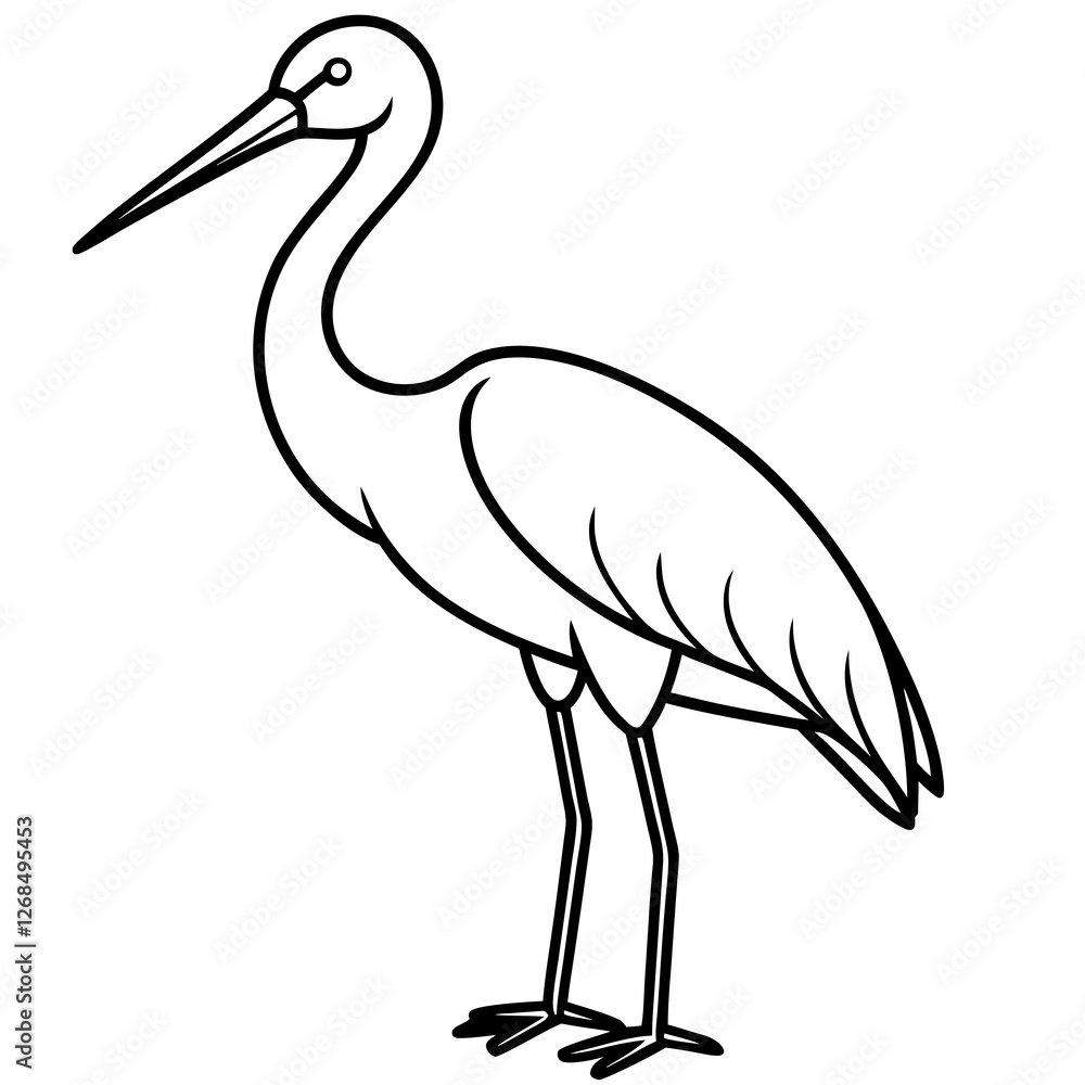 Naklejka premium Classic Stork Outline Sketch