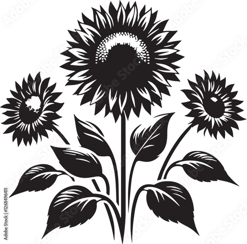 Black Color Sunflowers Silhouette Vector Illustration design, Solid White Background