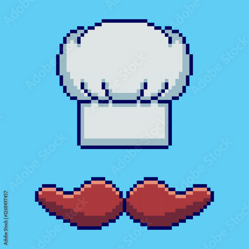 Pixel art Chef Hat and Mustache game asset design