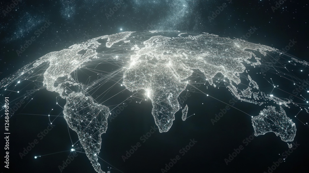 Global network connection, digital world map.