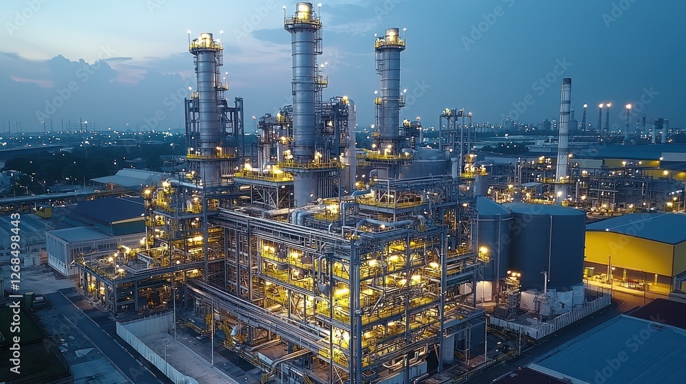 Illuminated Industrial Complex at Night Illuminated Industrial Complex at Night
