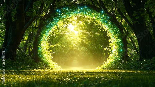 Fototapeta Naklejka Na Ścianę i Meble -  Magical forest portal sunrise fantasy background