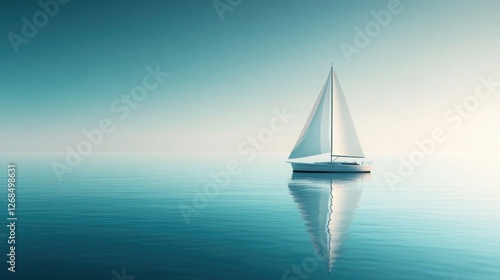 Wallpaper Mural White Sailboat on Calm Teal Ocean Under Light Blue Sky Torontodigital.ca