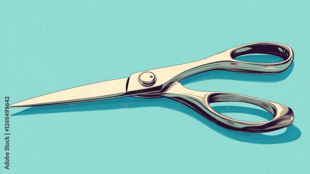 Metallic Scissors on Light Blue Pixel Art Background Metallic Scissors on Light Blue Pixel Art Background