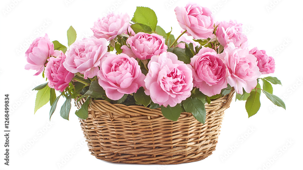 Beautiful Pink Roses in a Basket on a white background ai generative Beautiful Pink Roses in a Basket on a white background ai generative