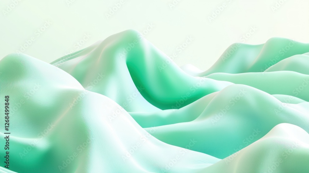 Obraz premium Abstract mint green fabric folds, smooth texture, soft light background