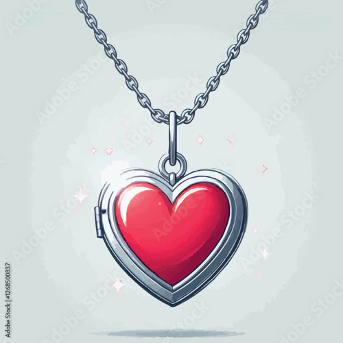 a heart shaped locket with a chain on a gray background