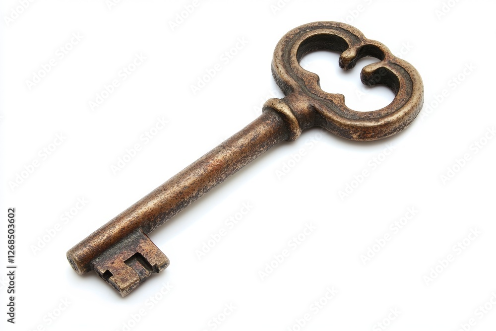 Antique key isolated on white background, success concept Antique key isolated on white background, success concept