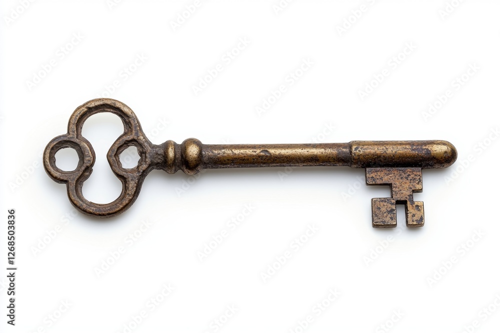 Antique brass key, isolated, white background, security concept (1) Antique brass key, isolated, white background, security concept (1)
