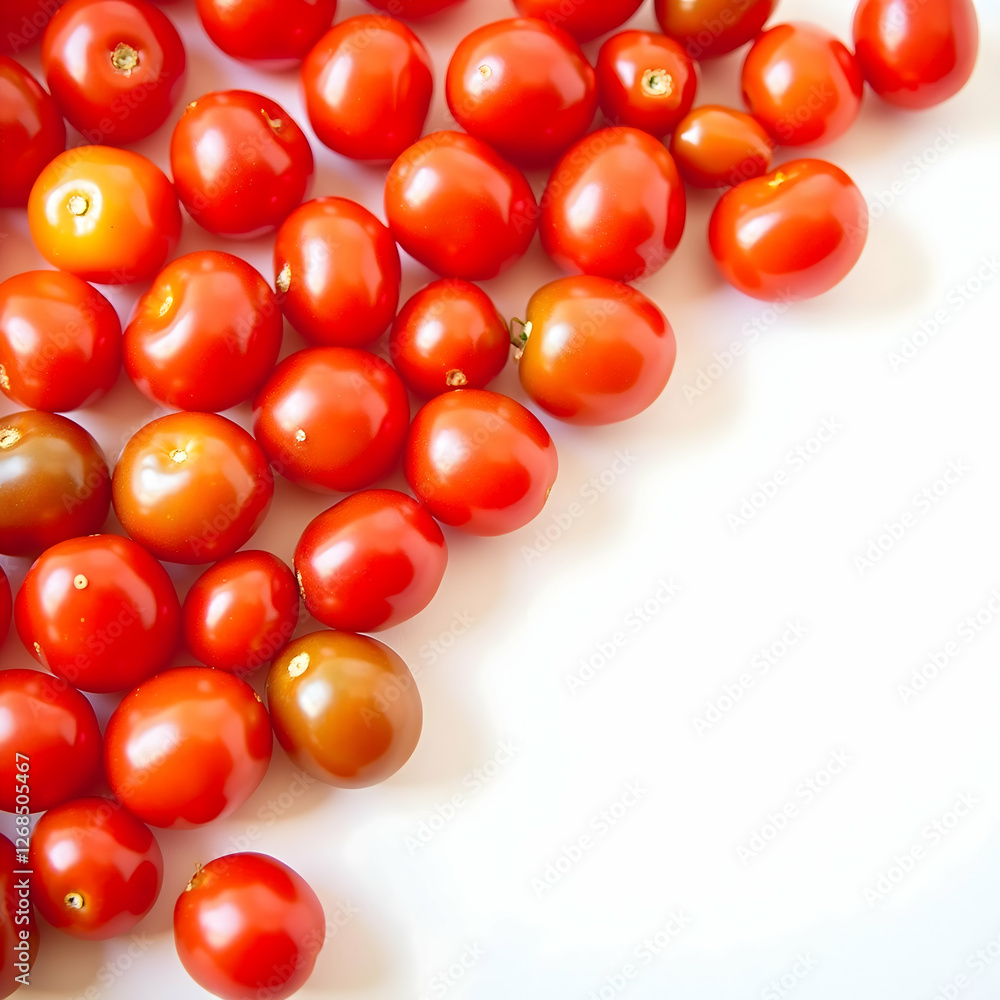 Bright and juicy cherry tomatoes with a rich red hue, arranged symmetrically in a crisp, clean macro still life, showcasing their glossy texture, organic freshness, and gourmet culinary presentation.
Bright and juicy cherry tomatoes with a rich red hue, arranged symmetrically in a crisp, clean macro still life, showcasing their glossy texture, organic freshness, and gourmet culinary presentation.