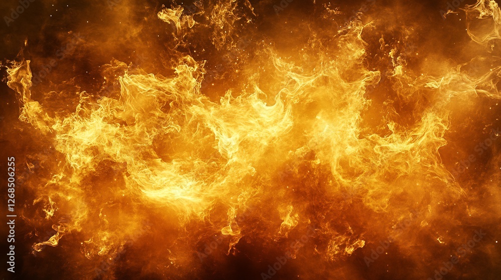 Naklejka premium Fiery orange flames intensely burn bright against dark background creating dramatic visual aesthetic. AI Generated