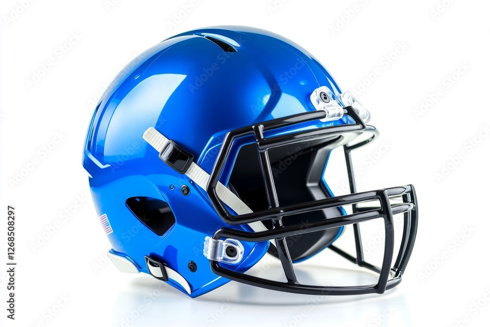 Fototapeta premium Blue football helmet, studio shot, white background, sports (1)