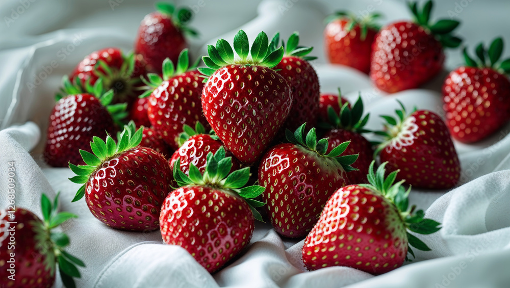 Fresh ripe strawberries with green leaves on white background delicious summer fruit food concept closeup Fresh ripe strawberries with green leaves on white background delicious summer fruit food concept closeup
