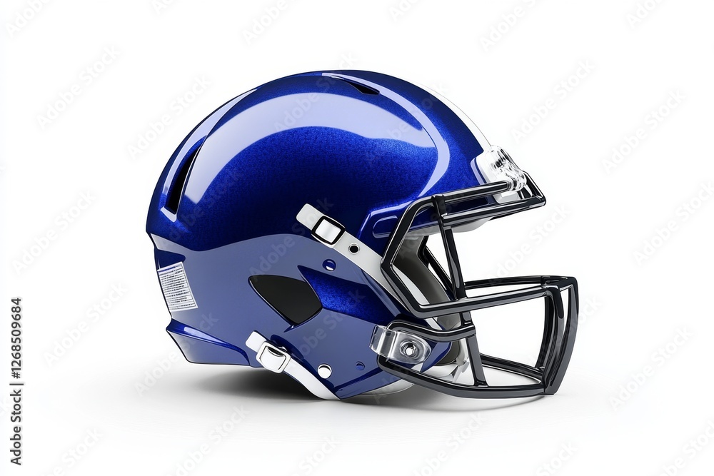 Blue football helmet, side view, white background, sports graphic Blue football helmet, side view, white background, sports graphic
