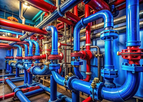 Wallpaper Mural Detailed view of building water pipe system, including drain pipes and intricate tube engineering infrastructure.  High-resolution image showcasing complex plumbing network. Torontodigital.ca