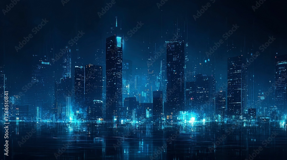 Futuristic Cityscape at Night Neon Lights and Digital Skyline Futuristic Cityscape at Night Neon Lights and Digital Skyline