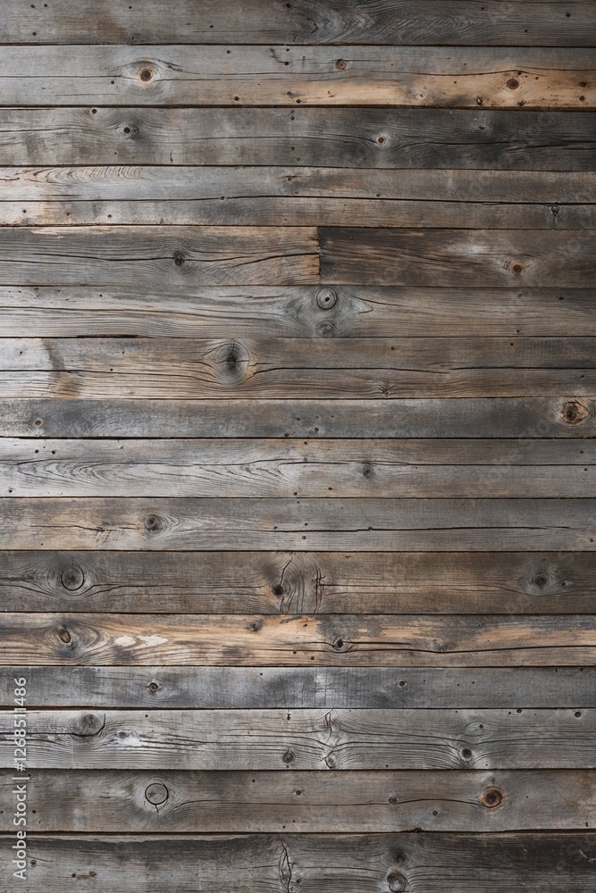 The planks are weathered, showcasing a variety of gray and brown tones, with visible grain patterns and knots. The texture is rough, indicating age and exposure to the elements. The planks are weathered, showcasing a variety of gray and brown tones, with visible grain patterns and knots. The texture is rough, indicating age and exposure to the elements.