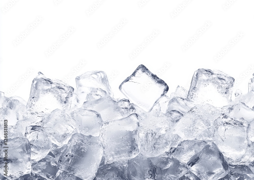 Obraz premium Seamless layer of translucent ice cubes with frosty edges, isolated on white background