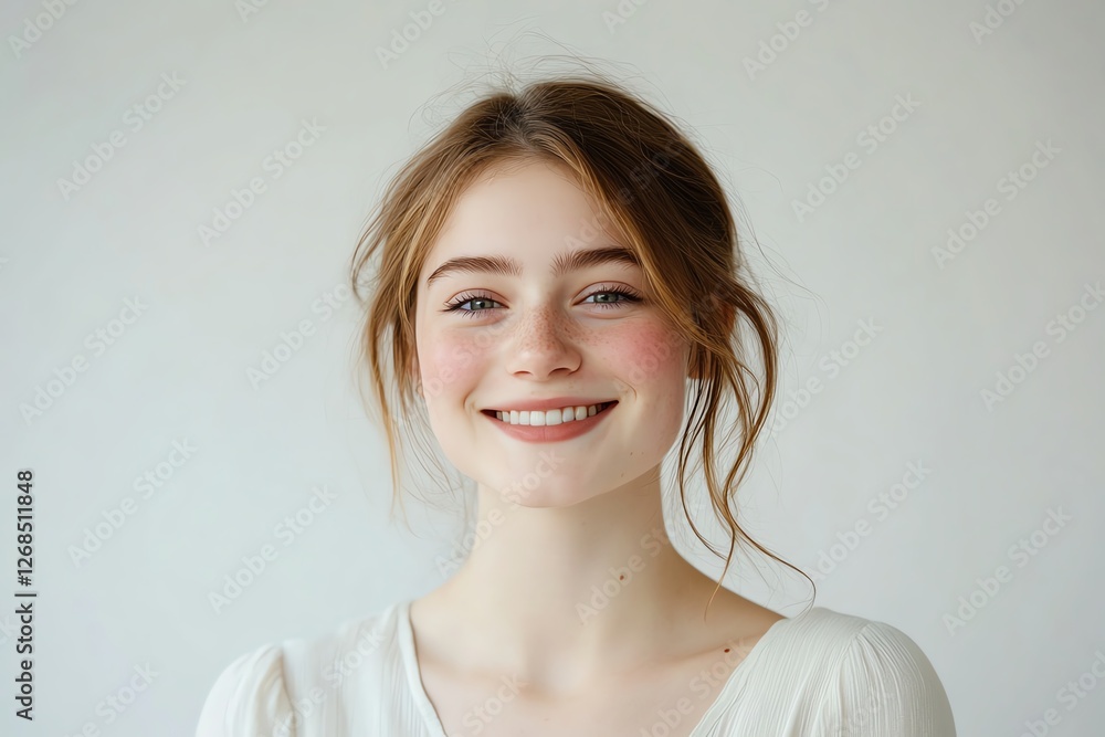 Minimalist beauty portrait of a young woman smiling soft white background radiant skin fresh and natural beauty clean and simple aesthetic Minimalist beauty portrait of a young woman smiling soft white background radiant skin fresh and natural beauty clean and simple aesthetic