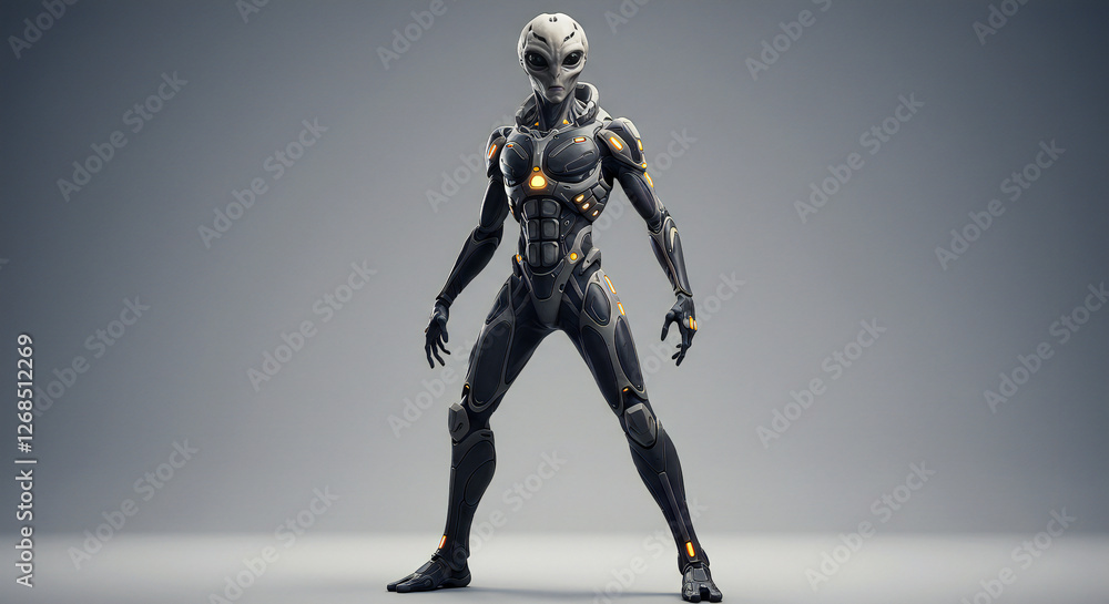 Futuristic Alien Avatar Ready for Action – Sci-Fi Concept Futuristic Alien Avatar Ready for Action – Sci-Fi Concept