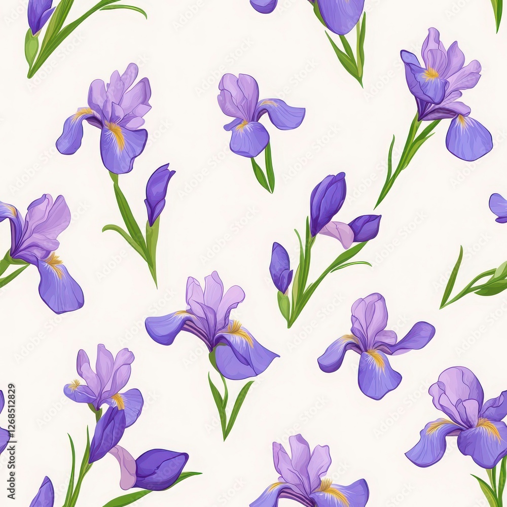 Seamless Light Purple Iris Flower Pattern on White Background Seamless Light Purple Iris Flower Pattern on White Background