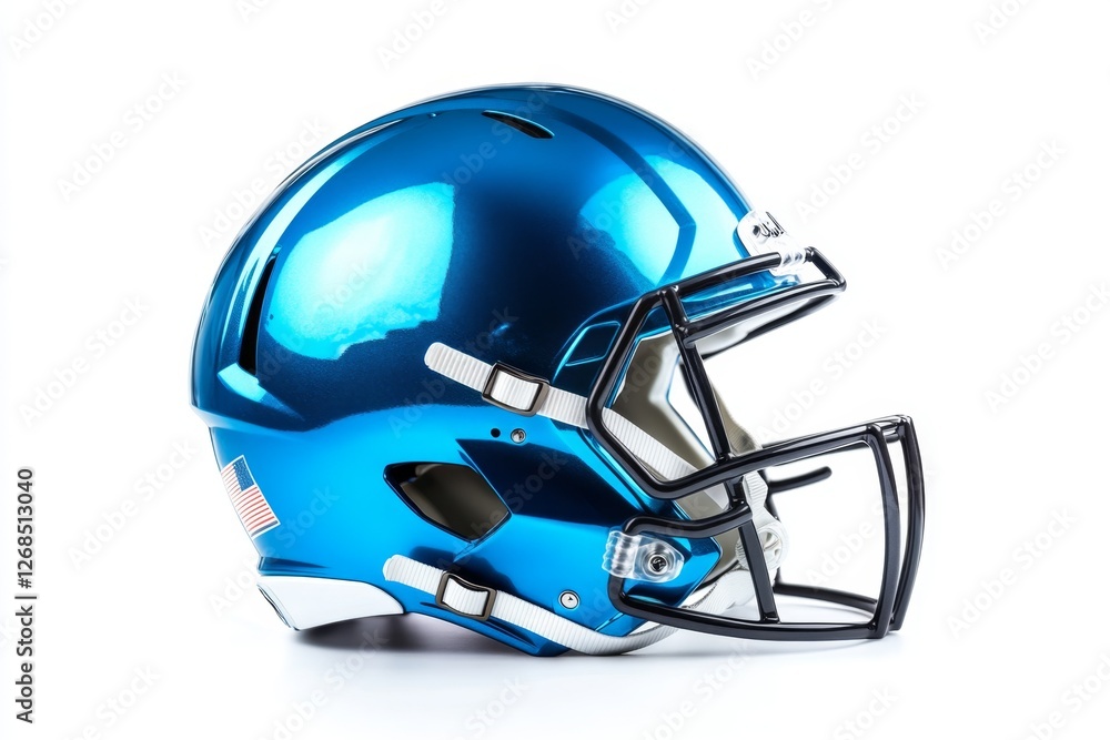 Naklejka premium Blue football helmet, studio shot, white background, game day (2)