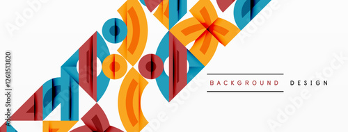 Abstract geometric background shapes forming a modern, symmetrical pattern. Bold contrast, smooth gradients, dynamic composition, futuristic style