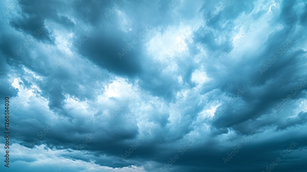 Obraz premium Photograph of a cloudy sky with dark storm clouds. Panoramic view of the cloudy blue sky, a stock photo, photorealistic.