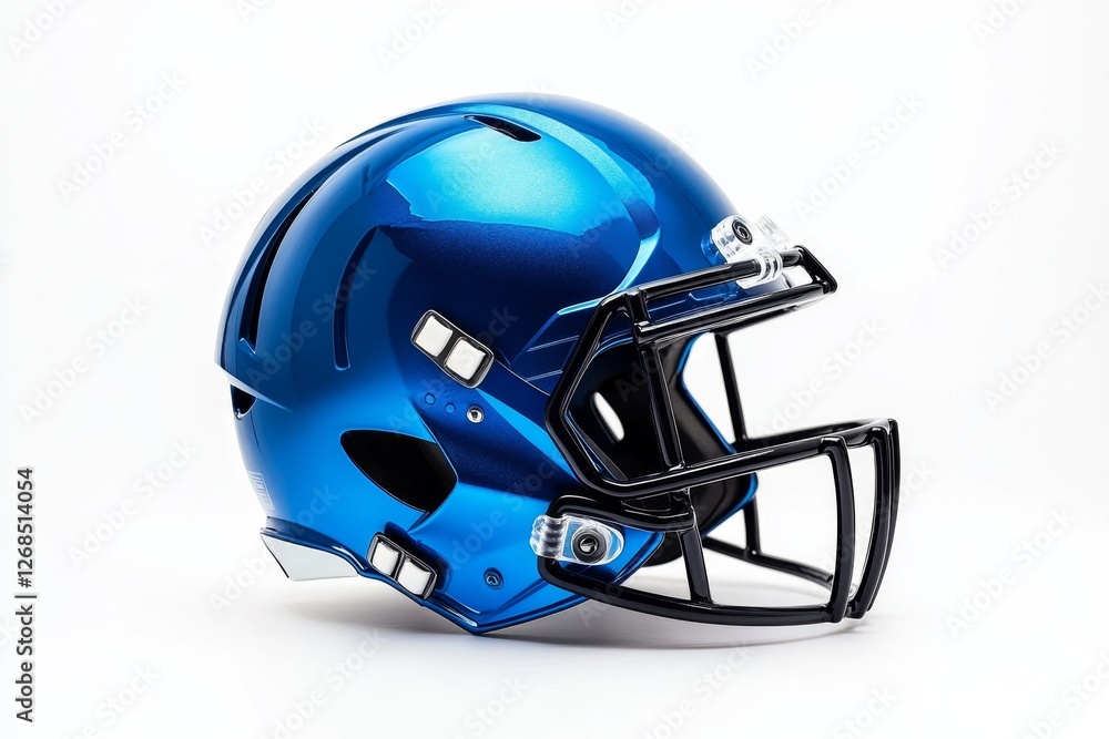 Fototapeta premium Blue football helmet, studio shot, white background, game