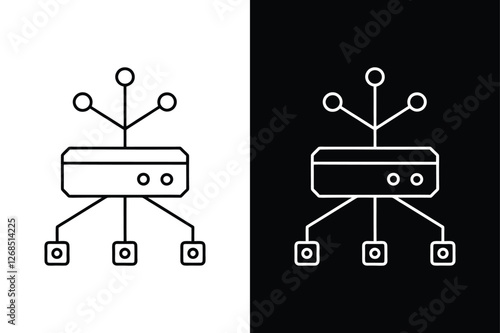 Minimalist Network Switch Illustration Black Line Art on White Background