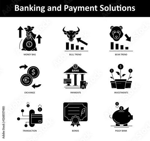 Banking and Payment Solutions – Icons Illustrating Transactions and Digital Finance