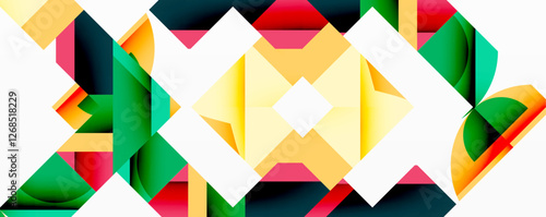 Abstract geometric artwork with interwoven angular and curved shapes, dynamic composition with smooth gradients and bold contrasts