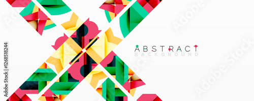 Abstract geometric artwork with interwoven angular and curved shapes, dynamic composition with smooth gradients and bold contrasts