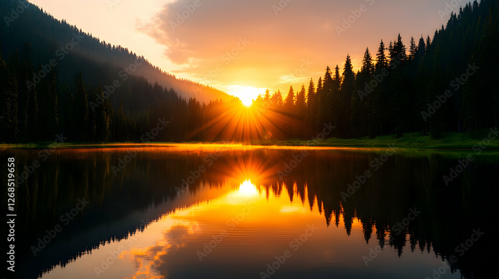 Sunset Over Mountain Lake Reflection Sunset Over Mountain Lake Reflection