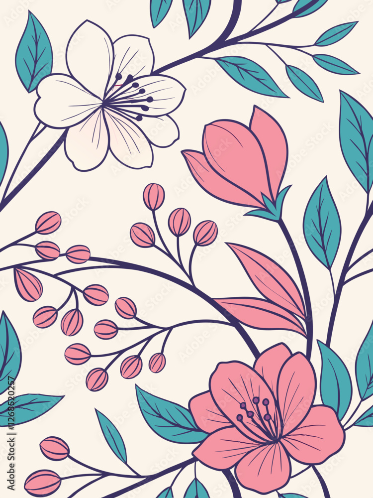 Fototapeta premium Vintage floral vector design with seamless leaf and rose pattern