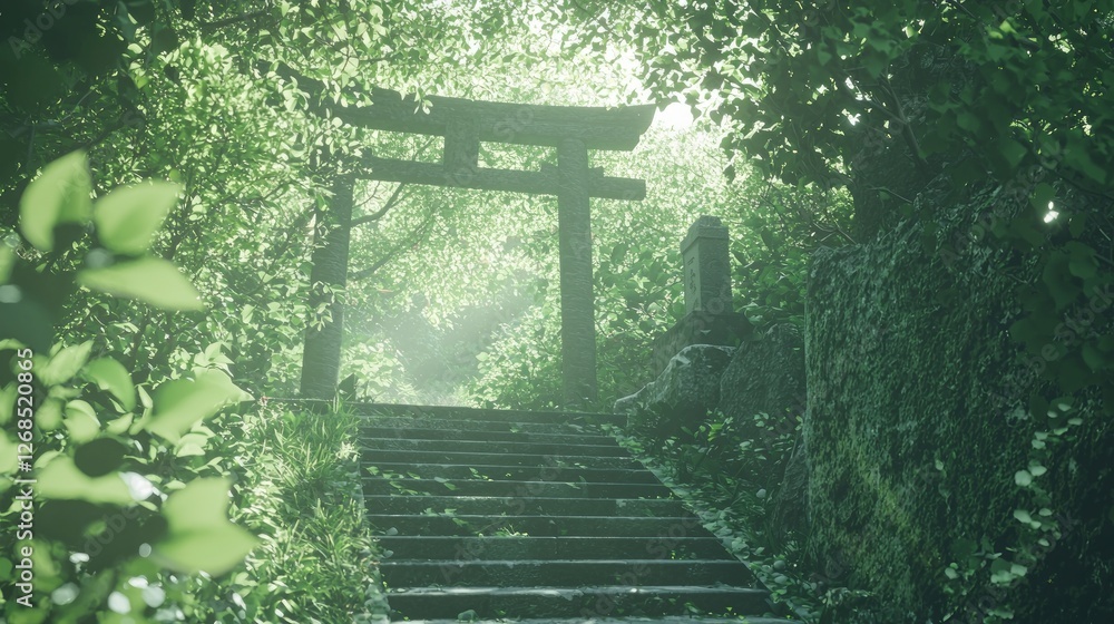 Mystical Hidden Shrine Among Lush Greenery and Dense Foliage Mystical Hidden Shrine Among Lush Greenery and Dense Foliage