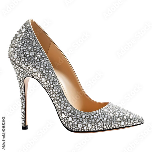 Elegant silver high heels with sparkling rhinestones