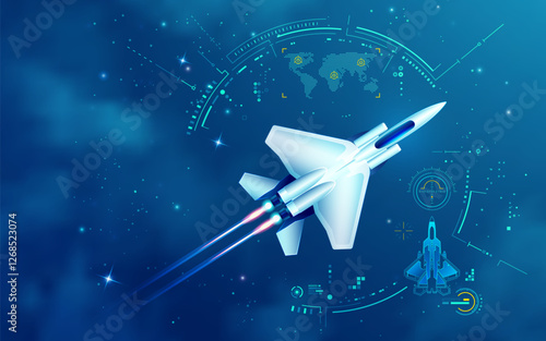 graphic of air fighter with futuristic radar interface