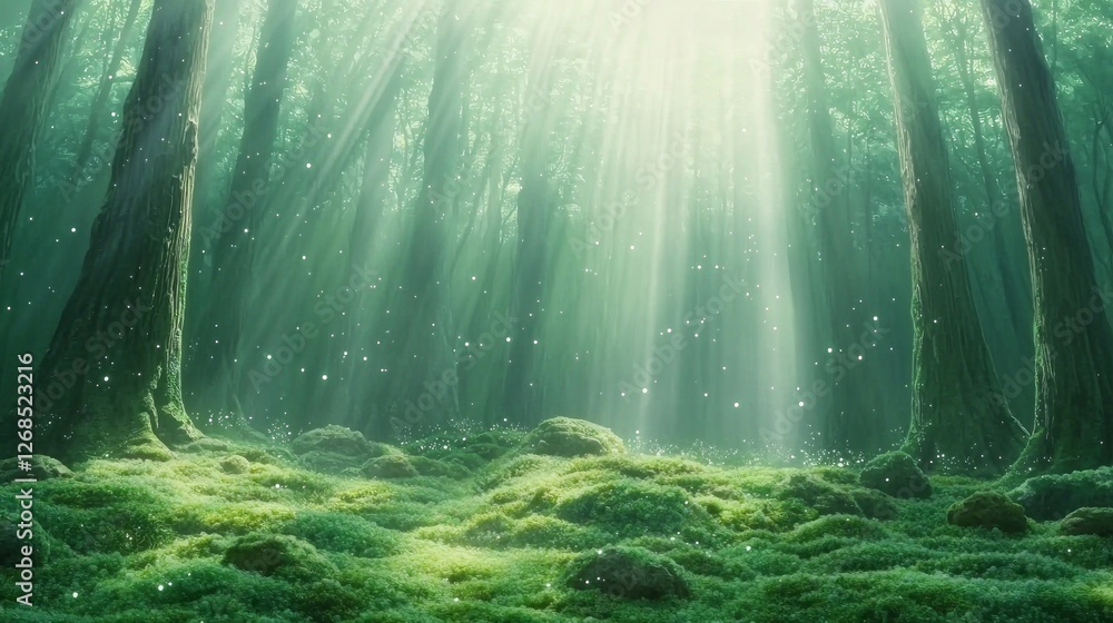 Mystical Japanese Woodland with Sunlight and Ethereal Atmosphere Mystical Japanese Woodland with Sunlight and Ethereal Atmosphere