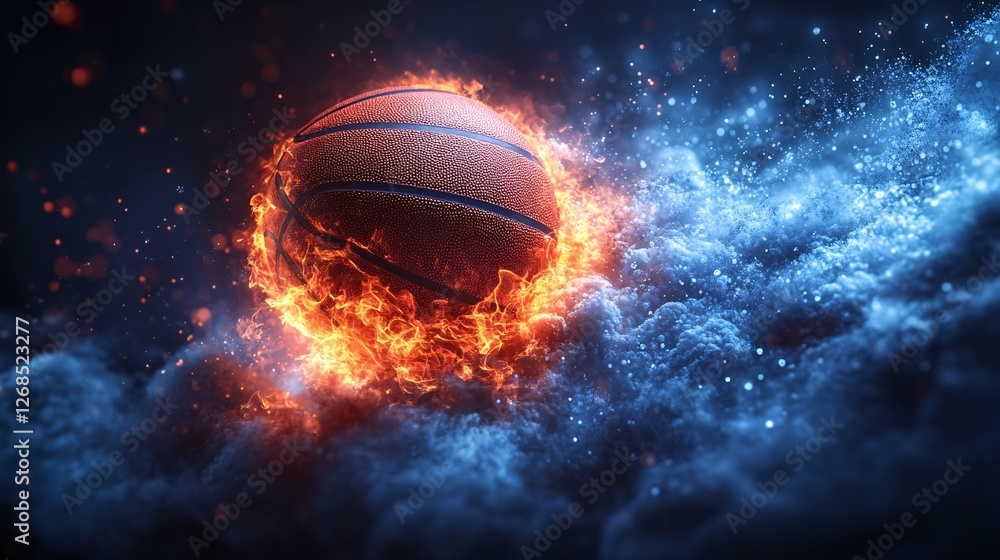 Stunning Basketball in Fiery Glow Surrounded by Dark Smoke Background for Dynamic Sports Imagery Stunning Basketball in Fiery Glow Surrounded by Dark Smoke Background for Dynamic Sports Imagery