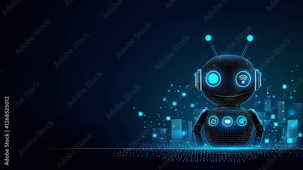Fototapeta premium Futuristic AI Robot in a Networked Cityscape Digital Transformation and Innovation