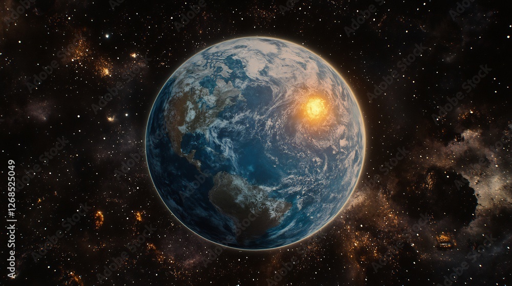 Fototapeta premium Stunning Earthrise Majestically Illuminated Warm Light. AI Generated