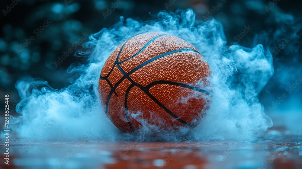 Levitating Basketball Surrounded by Swirling Mist with Glowing Effects in a Mystical Setting Levitating Basketball Surrounded by Swirling Mist with Glowing Effects in a Mystical Setting