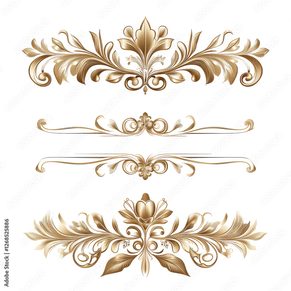 Elegant Gold Baroque Ornaments Design Elements isolated on a transparent background Elegant Gold Baroque Ornaments Design Elements isolated on a transparent background