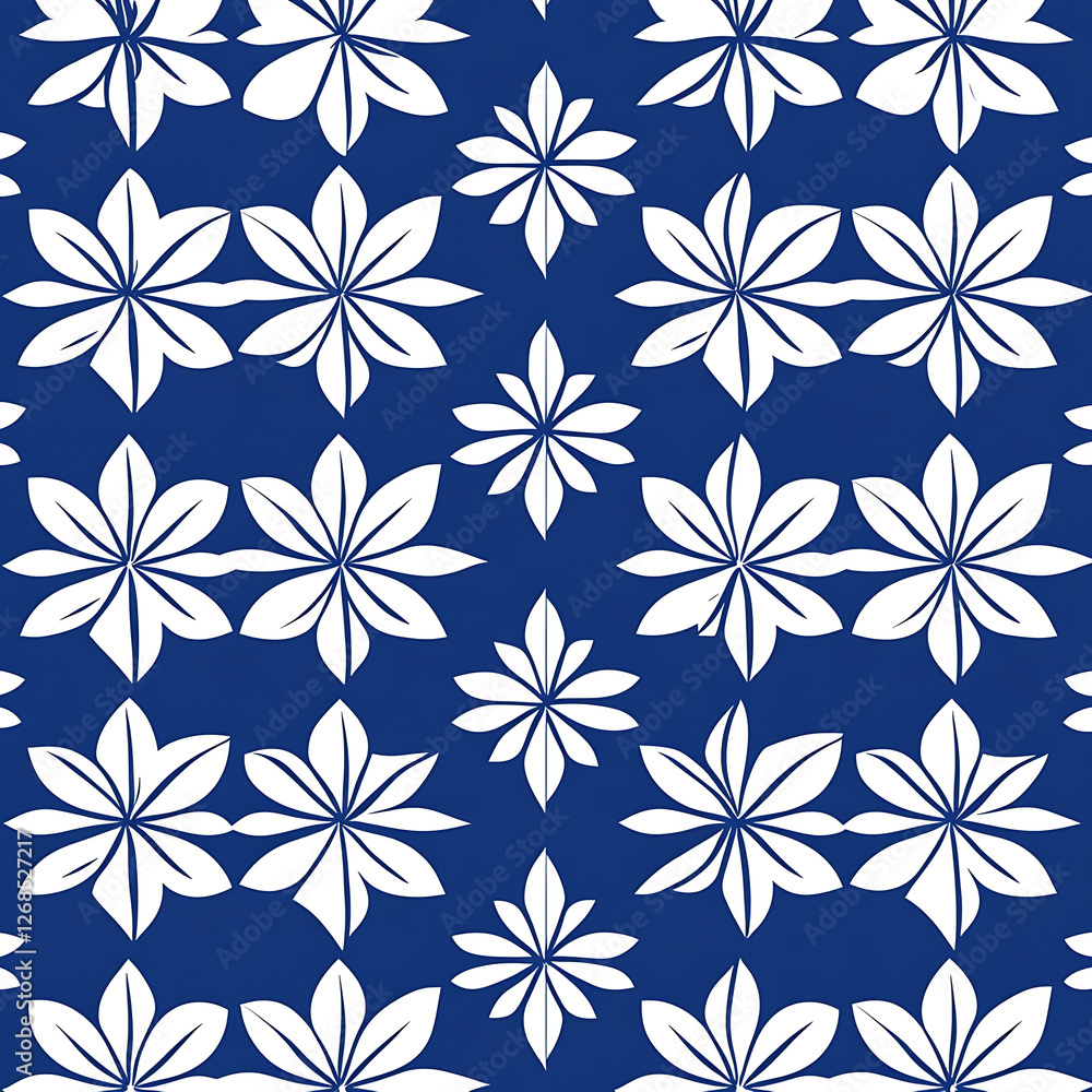 Seamless Geometric Pattern with Abstract Starburst Design on Dark Blue Background Seamless Geometric Pattern with Abstract Starburst Design on Dark Blue Background