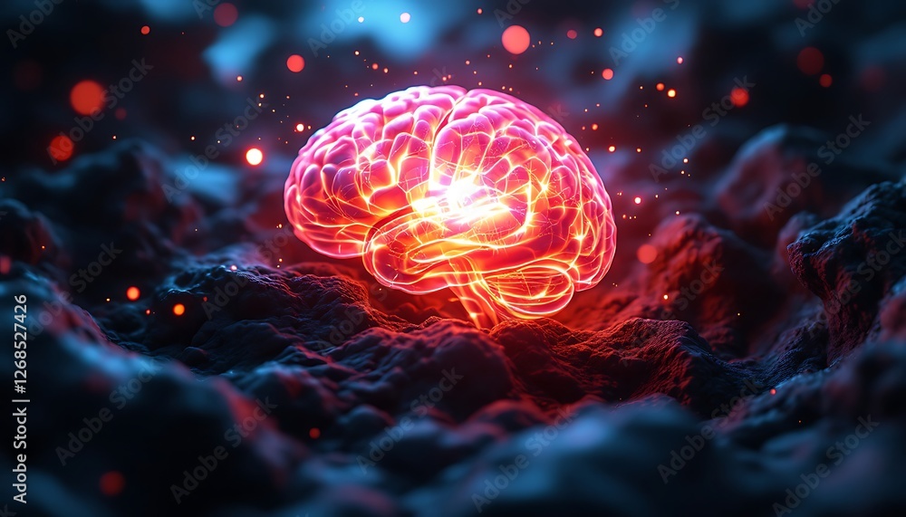 Fototapeta premium Glowing Brain Illustration Represents Knowledge, Intelligence, and Cognitive Function