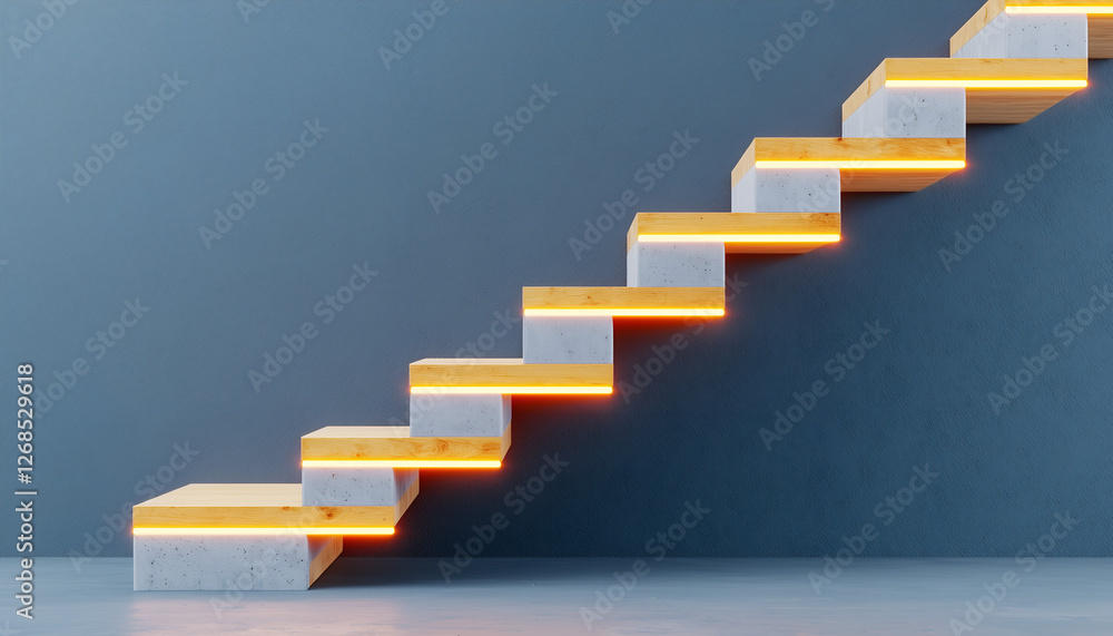 A modern staircase with illuminated steps, featuring a sleek design against a gray wall, creating an elegant and contemporary aesthetic. A modern staircase with illuminated steps, featuring a sleek design against a gray wall, creating an elegant and contemporary aesthetic.