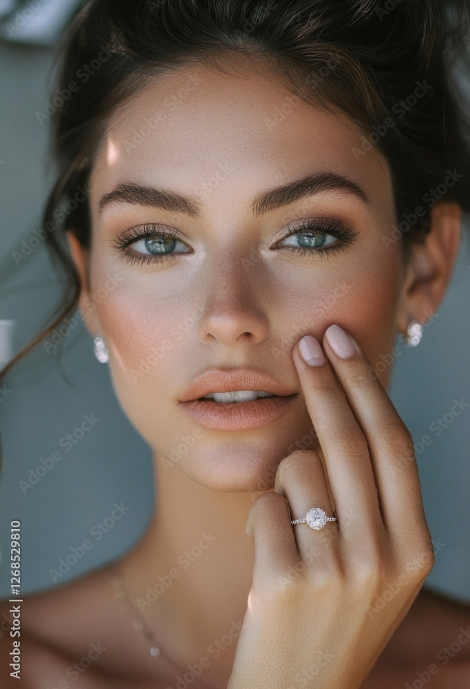 Elegant beauty with diamond ring and natural makeup portrait Elegant beauty with diamond ring and natural makeup portrait