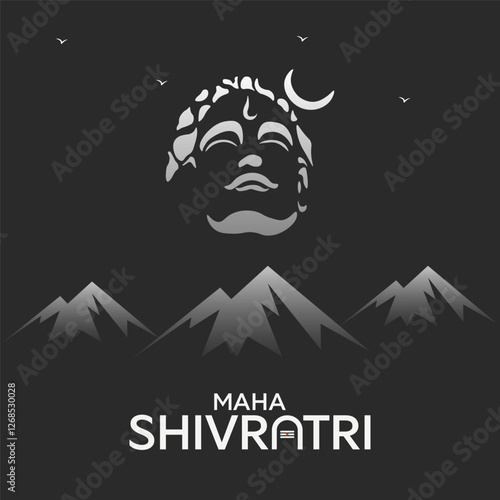 ‘Maha Shivratri’ Hindi calligraphy, Lettering means Lord Shiv Shankar, Lord Shiva Silhouette Illustration, Traditional Festival Poster Banner Design Template