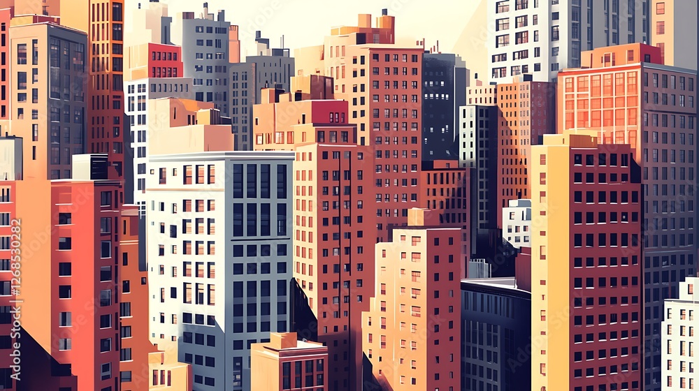 Obraz premium A Colorful Cityscape of Tall Buildings at Sunset